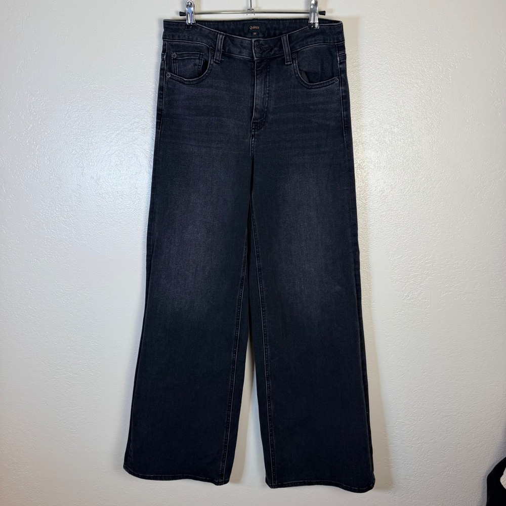 Quince Womens 29x32 Bella Stretch Wide Leg Jeans Faded Black High Rise Denim